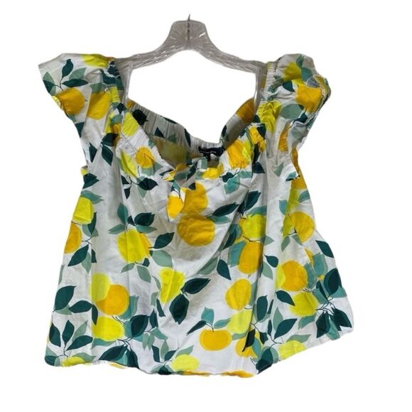 Who What Wear Top Women’s Yellow White Lemon Print Tie Front Off The Shoulder 0X - Picture 2 of 9